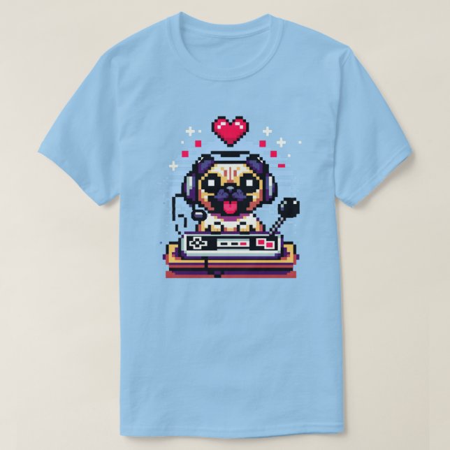 Gamer Hund - Utmatning av bildspel i pixel Art Vid T Shirt (Design framsida)