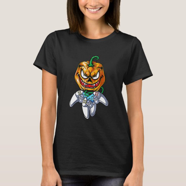 Gamer Jackolantern Pumpkin Halloween Jack O Lanter T Shirt (Framsida)