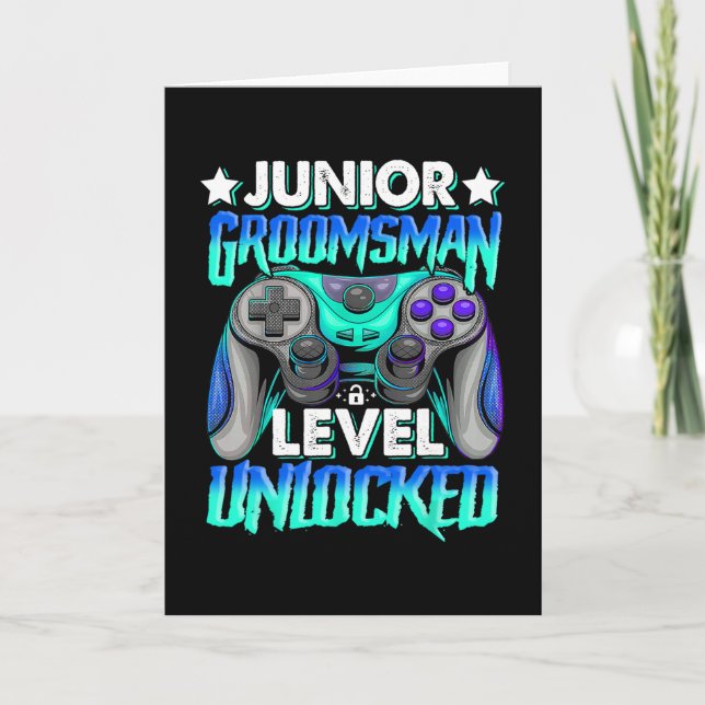 Gamer Junior Groomsman Level Unlocked Video Gaming Kort (Framsida)