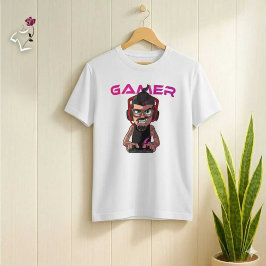Gamer Karaktär Tecknad Stil Gaming Grafik T Shirt