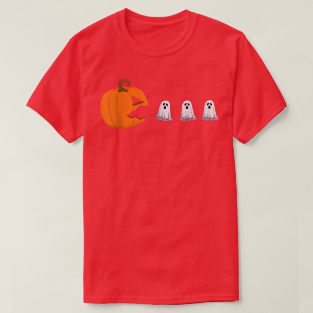 Gamer Kid Halloween Pumpkin Jack OLantern Eating T Shirt (Design framsida)