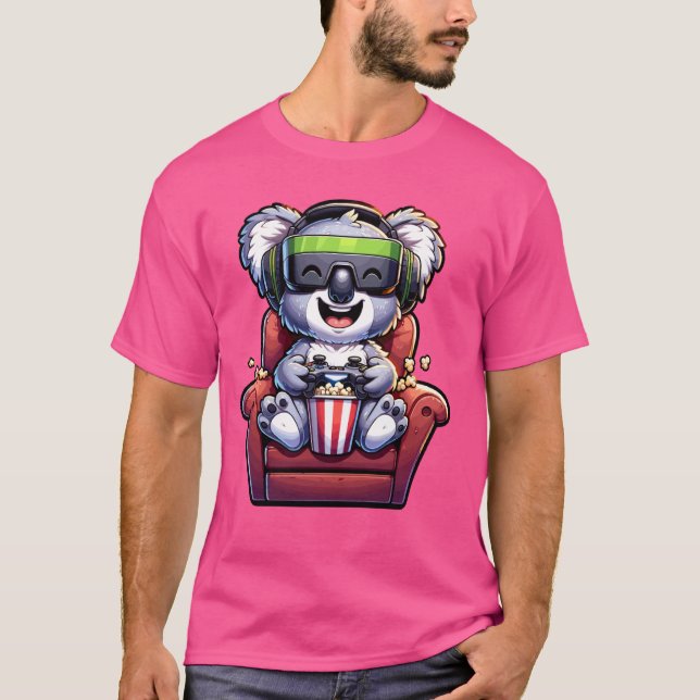 Gamer Koala Popcorn-spelstolar Hörlurar T Shirt (Framsida)