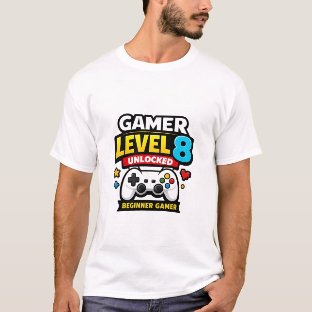 Gamer Level 8 Unlocked Beginner Controller Funny T Shirt (Framsida)
