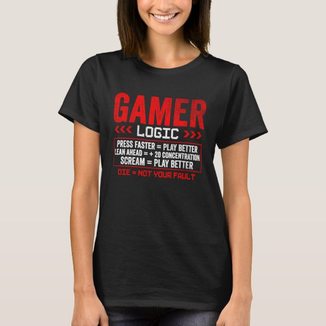 Gamer Logic  Tryck lean skrik  Spelande T Shirt (Framsida)