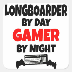 Gamer Longboarder Fyrkantigt Klistermärke