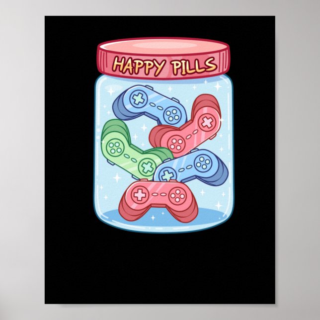 Gamer Lycklig Pills Sticker Poster (Framsidan)