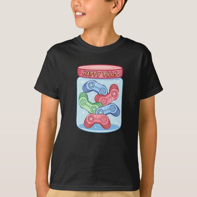 Gamer Lycklig Pills Sticker T Shirt (Framsida)