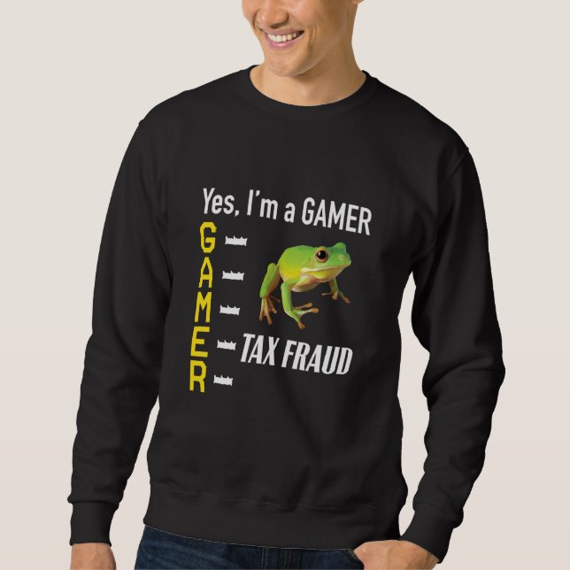 Gamer Meme Commit Tax Fraud Frog Weird Oddly Speci Lång Ärmad Tröja (Framsida)