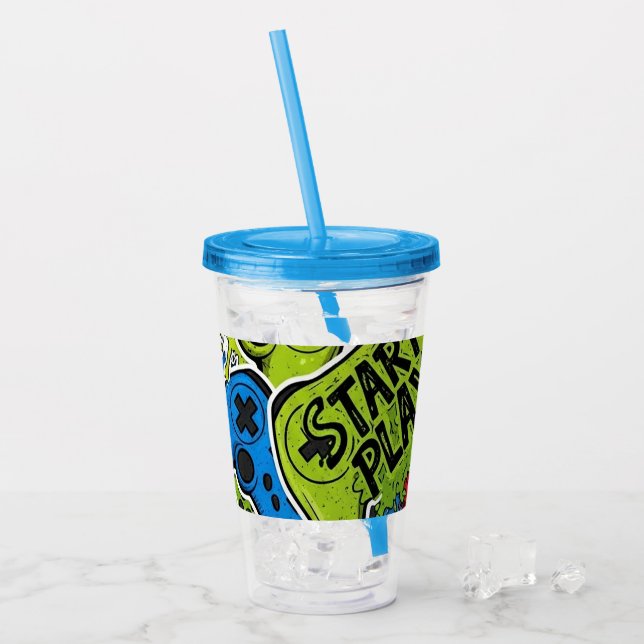 Gamer Mönster Akryl Tumbler Take Away Mugg (Framsida Ice)