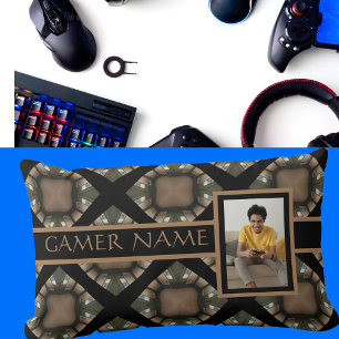 Gamer Namn och foto Tan/Brown/Black Lumbarkudde
