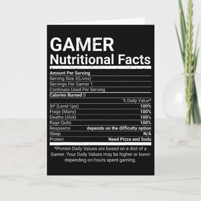 Gamer Näringsfakta Videospel Datornörd  Kort (Framsida)