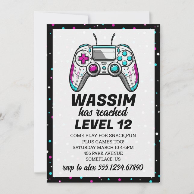 Gamer Nivå Upp Födelsedagsinbjudan till TV-spel Inbjudningar (Framsida)