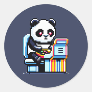 Gamer Panda - Utformning av Cute Pixel Art Arcade Runt Klistermärke