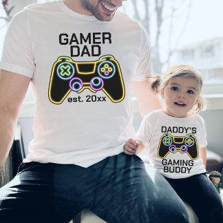 Gamer Pappa Est Datum Spelande Far Barn Matchande T Shirt