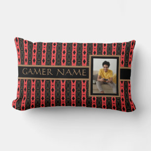 Gamer Party Namn och Photo Red/Black Lumbar Pillow Lumbarkudde