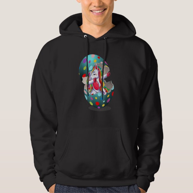 Gamer Påskägg Hunt Dabbing Unicorn Påsk Bun Hoodie (Framsida)