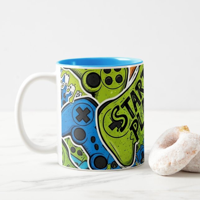 Gamer Pattern Coffee Mug Två-Tonad Mugg (Med munk)