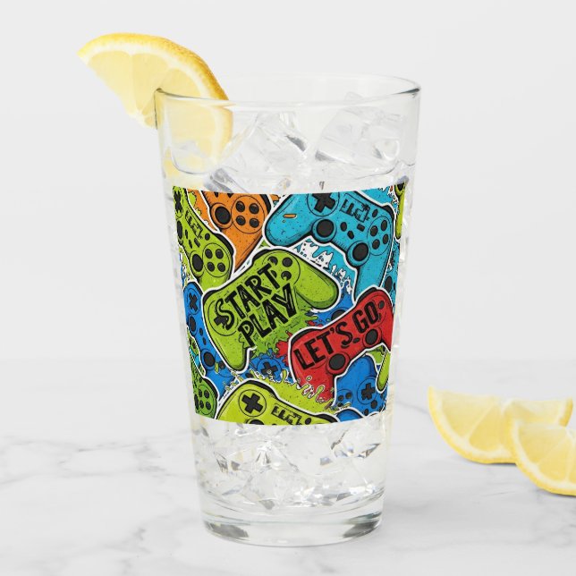 Gamer Pattern Glass Cup Glaskopp (Framsida Ice)