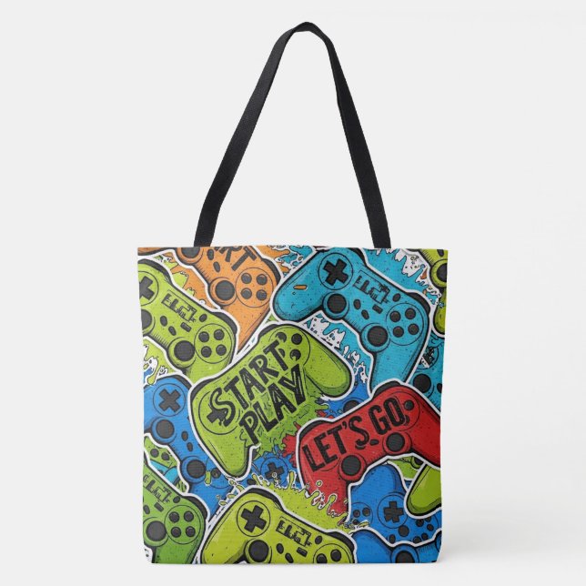 Gamer Pattern Tote Bag Tygkasse (Framsida)