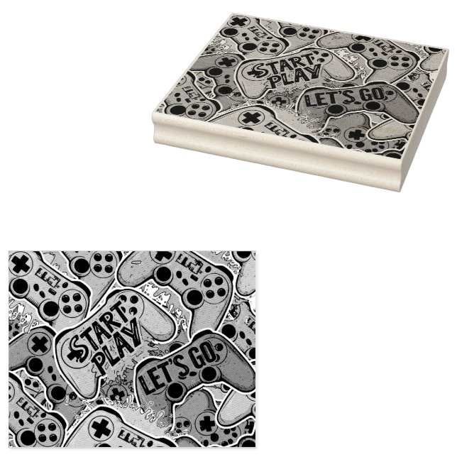 Gamer Pattern Wood Art Stamp Stämpel (Stämplad)