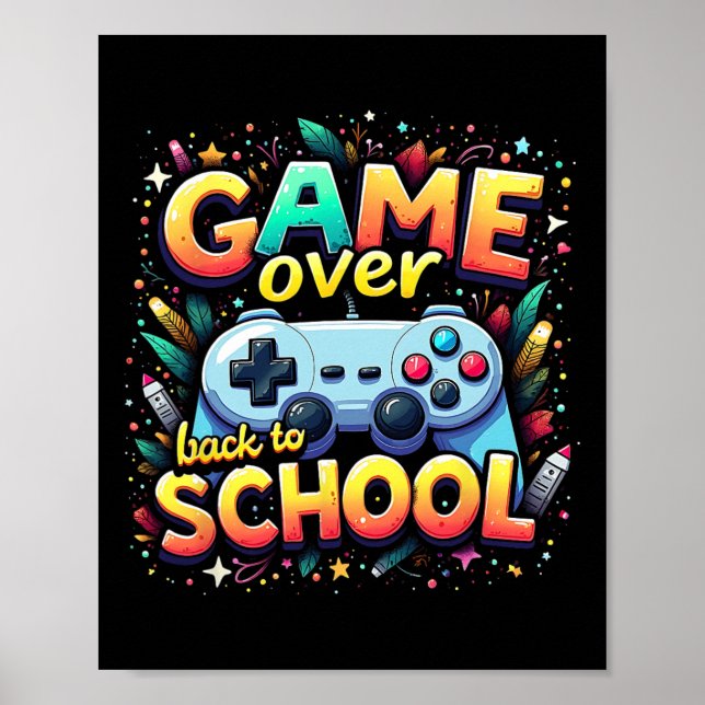 Gamer Pixel Game Over Student Åter till skolan  Poster (Framsidan)