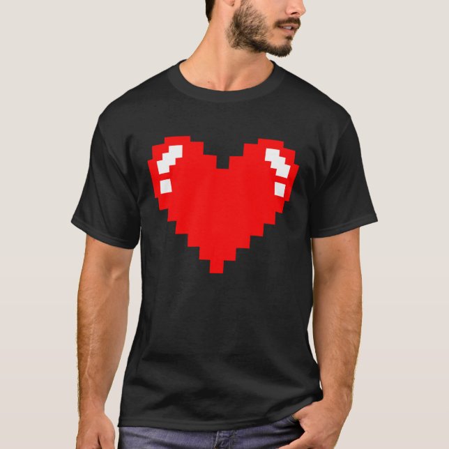 Gamer Pixel Heart Online Gaming Video Games Valent T Shirt (Framsida)