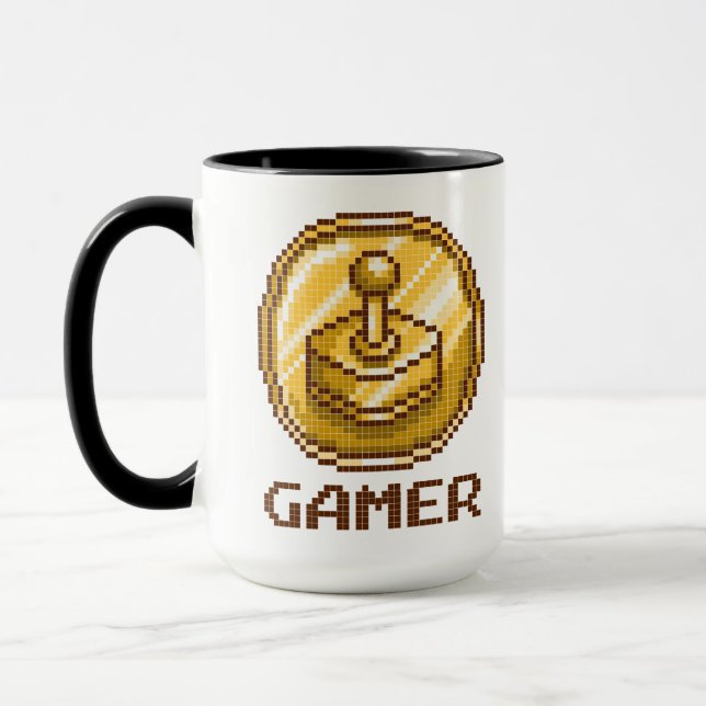 Gamer Pixel Joystick Emblem - Retro Gaming Mugg (Vänster)