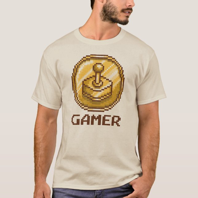 Gamer Pixel Joystick Emblem - Retro Gaming T Shirt (Framsida)