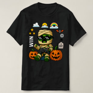 Gamer Pixel Pumpa Mummy Män Pojkar Halloween  T Shirt
