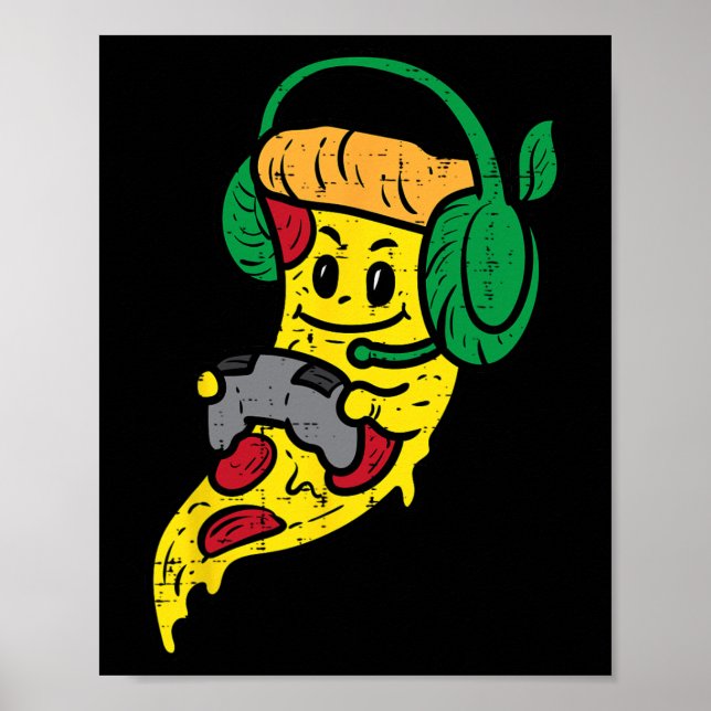 Gamer Pizza Video Gaming Funny Food Men Boys Kids  Poster (Framsidan)