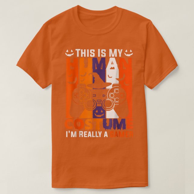 Gamer Pumpkin Jack o lantern Funny Halloween Video T Shirt (Design framsida)