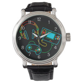 Gamer Retro Neon Black Armbandsur