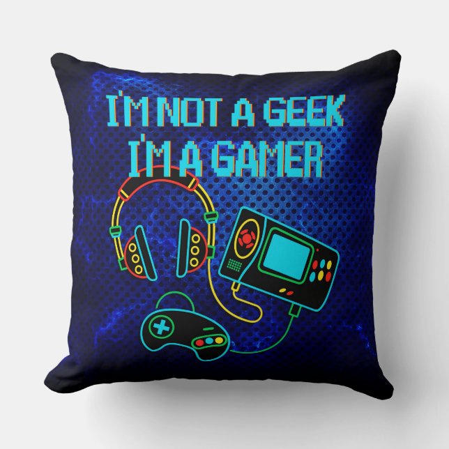 Gamer Retro Neon Blue Kudde (Framsida)