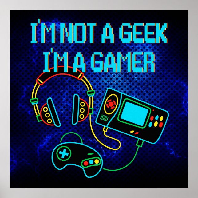 Gamer Retro Neon Blue Poster (Framsidan)