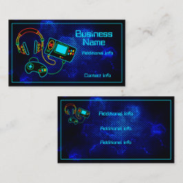 Gamer Retro Neon Blue Visitkort