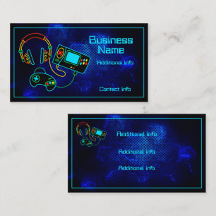 Gamer Retro Neon Blue Visitkort
