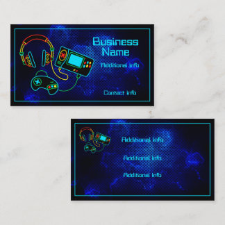 Gamer Retro Neon Blue Visitkort