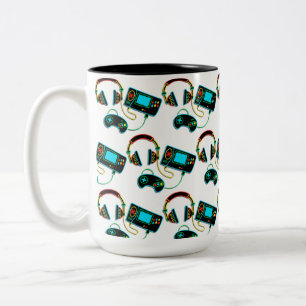 Gamer Retro Neon Mönster Två-Tonad Mugg