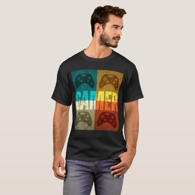 GAMER RETRO TV-SPELOKONTROLl T Shirt (Hel framsida)