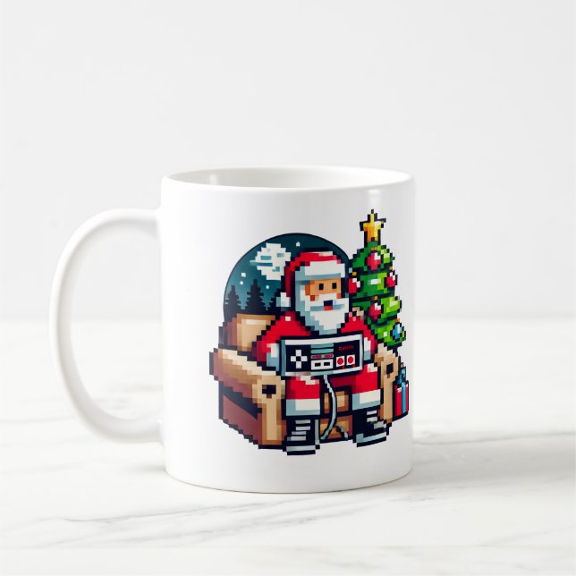 Gamer Santa Pixel Art Retro jul Kaffemugg (Vänster)
