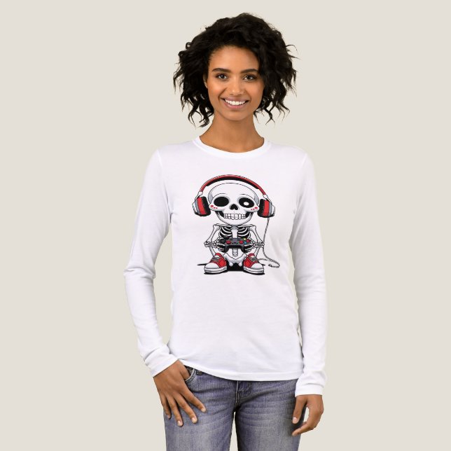 Gamer Skeleton - Funny Halloween-spel T Shirt (Hel framsida)