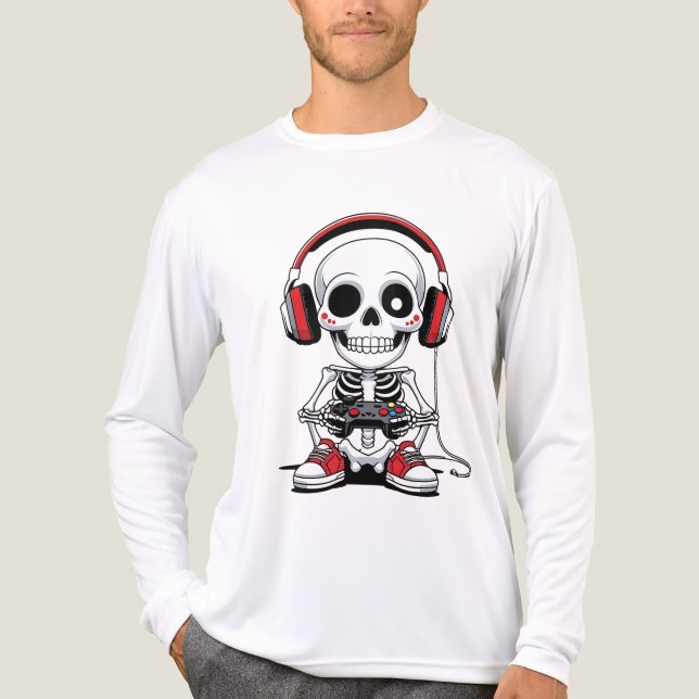 Gamer Skeleton - Funny Halloween-spel T Shirt (Framsida)