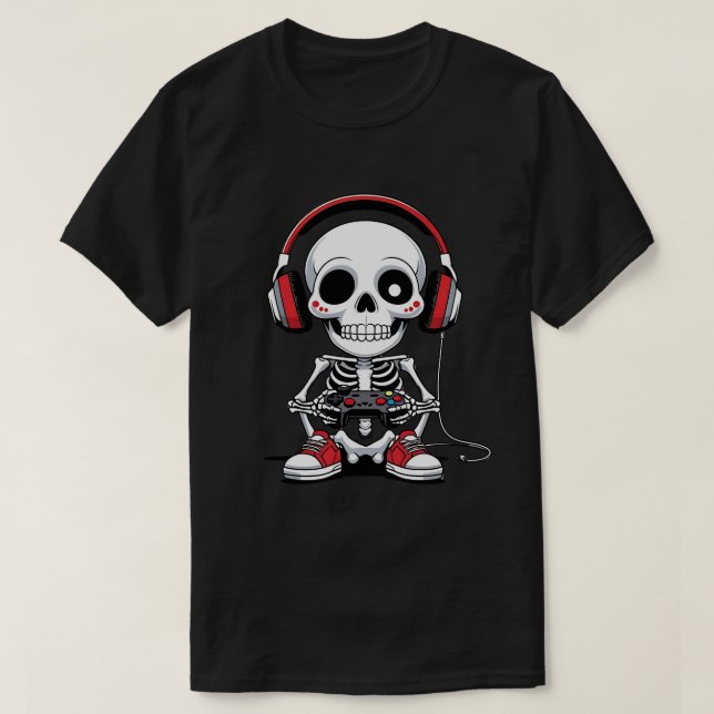 Gamer Skeleton - Funny Halloween-spel T Shirt (Design framsida)
