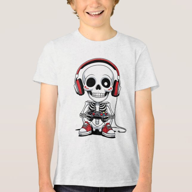Gamer Skeleton - Funny Halloween-spel T Shirt (Framsida)