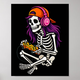 Gamer Skeleton Halloween Girls Tonåring Women Vide Poster