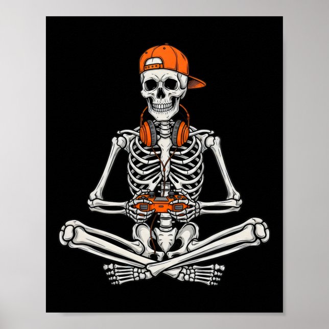 Gamer Skeleton Halloween Video Game Controller Boy Poster (Framsidan)