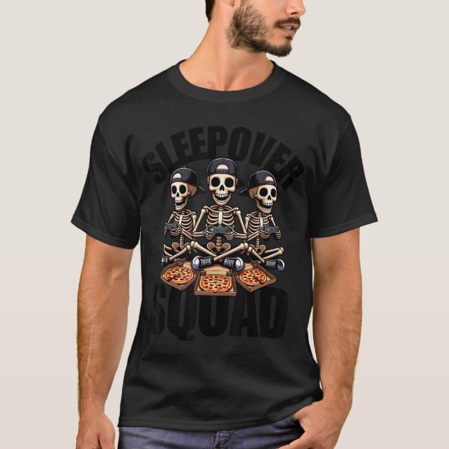 Gamer Sleepover Party For Boys Funny Skeleton Slum T Shirt (Framsida)