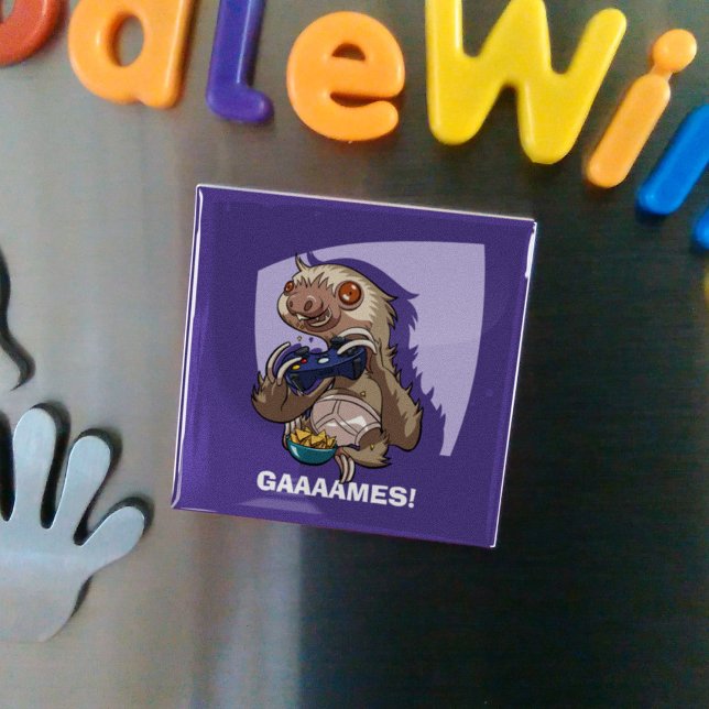 Gamer Sloth Eating Nachos Gaaames! Tecknad Magnet (Skapare uppladdad)