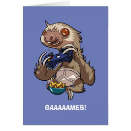 Gamer Sloth Eating Nachos i underbyxor Tecknad Hälsningskort