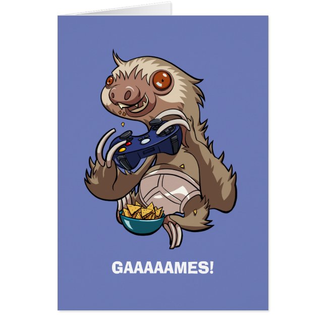 Gamer Sloth Eating Nachos i underbyxor Tecknad Hälsningskort (Framsidan)